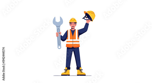 Construction Worker Holding Wrench and Hard Hat 1.
