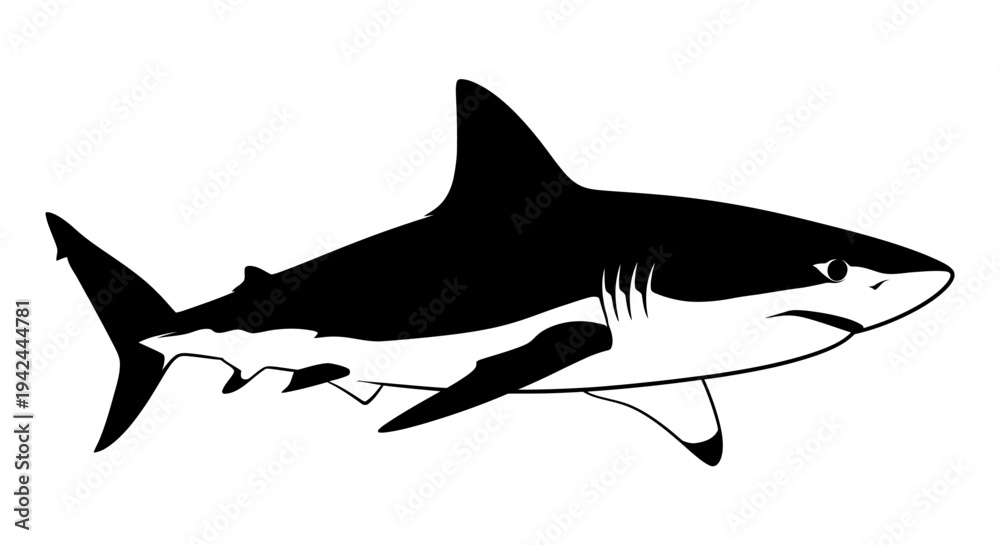 Obraz premium Close up view of a shark swimming underwater.