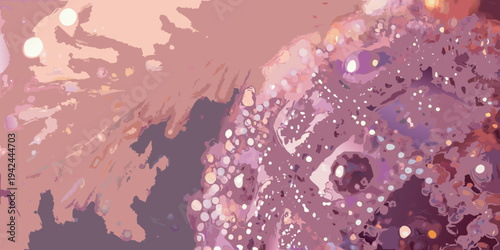 Abstract pink and purple shapes create a textured dreamlike visual