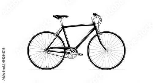 Classic Black Bicycle Isolated on White Background Studio Shot.