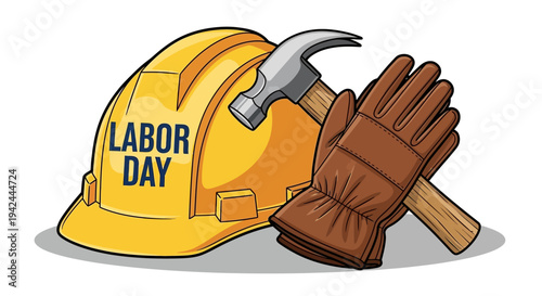Labor Day Hard Hat Gloves Hammer.