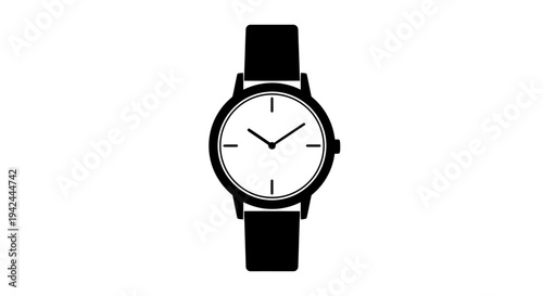Classic Wristwatch with Black Leather Strap and White Face.
