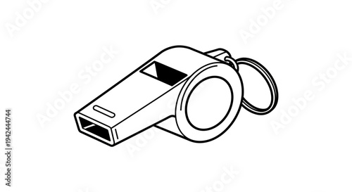 Classic sports whistle with lanyard ring isolated on white background.