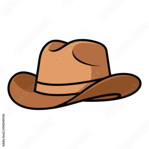 Brown cowboy hat with wide brim and black outline isolated on white background icon