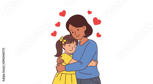 Mother and Daughter Hugging with Love.