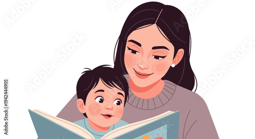 Mother Reading with Child Illustration.
