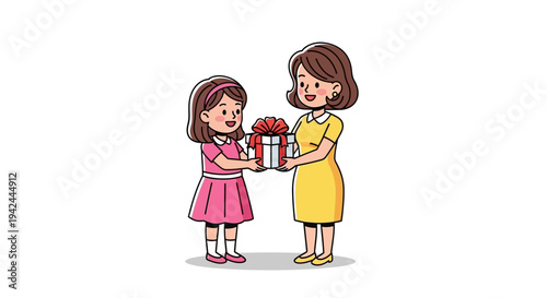 Two Girls Exchanging Gifts with Smiles.