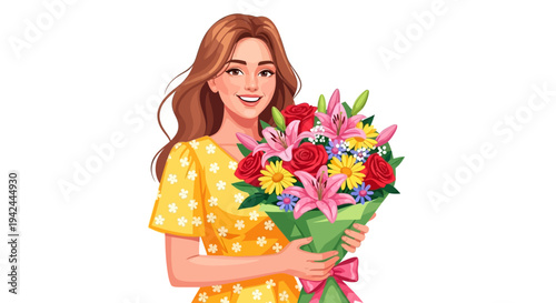 Woman Holding a Colorful Bouquet of Flowers 1.
