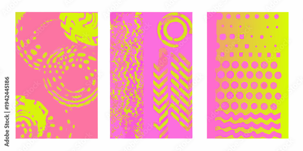 Obraz premium Vibrant abstract patterns in pink and yellow arranged as a triptych