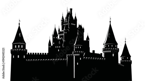 Medieval Castle Silhouette Architecture Design.