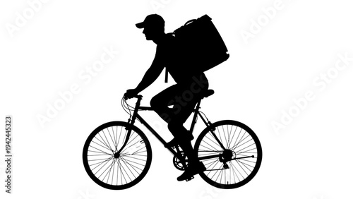 Man riding bicycle with delivery bag.