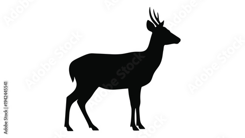Silhouette of a deer standing in profile against a white background