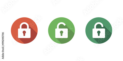 Padlock Open Close Icon Showing Lock Unlock Symbol Long Shadow Data Protection Security Privacy Access Control Vector Illustration