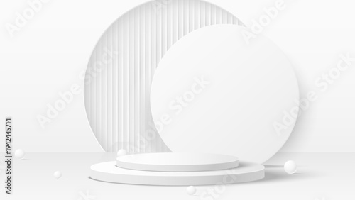 3D realistic modern luxury style shiny metallic podium stand with golden line. minimal wall scene on clean background. 3D wooden podium platforms set background. 