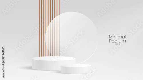 3D realistic modern luxury style shiny metallic podium stand with golden line. minimal wall scene on clean background. 3D wooden podium platforms set background. 