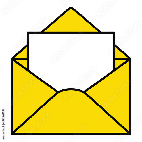 Yellow open envelope with white letter inside simple icon  email communication symbol icon