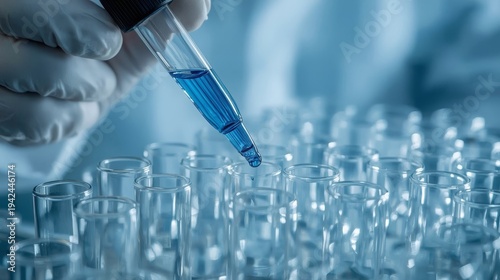 Scientific Pipette Dropping Liquid into Laboratory Test Tubes