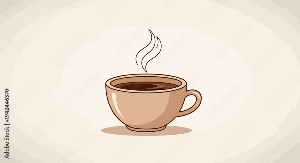 Obraz premium Cartoon steaming hot coffee cup with subtle background texture