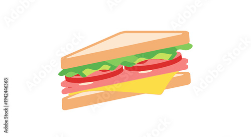 Cartoon style club sandwich with ham, cheese, and vegetables
