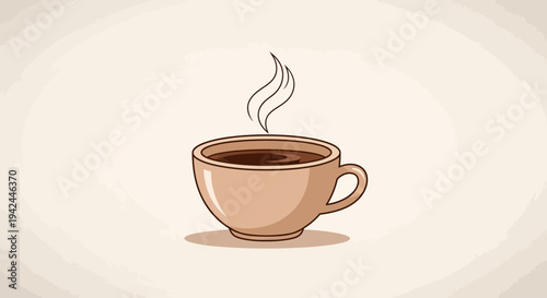 Cartoon steaming hot coffee cup with subtle background texture