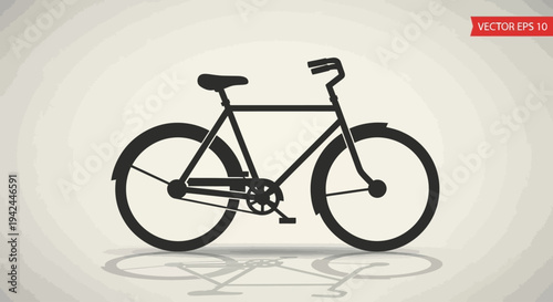 Classic bicycle icon silhouette with shadow on light background