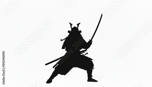 Samurai Warrior Silhouette with Katana in Battle Stance