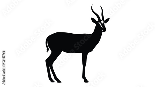 Silhouette of an impala standing in profile against a white background
