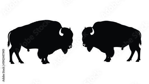 Two bison silhouettes face each other showcasing their powerful builds and iconic horns