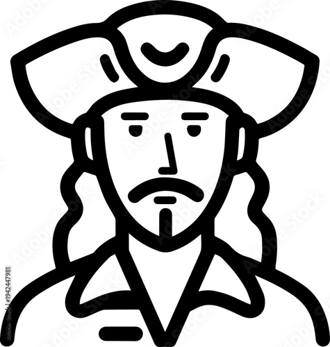 Hand Drawn Male Pirate Black and White Avatar Illustration in Minimal Line Art Style Design