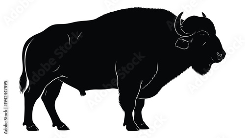 A striking silhouette of a cape buffalo standing in profile showcasing its powerful build