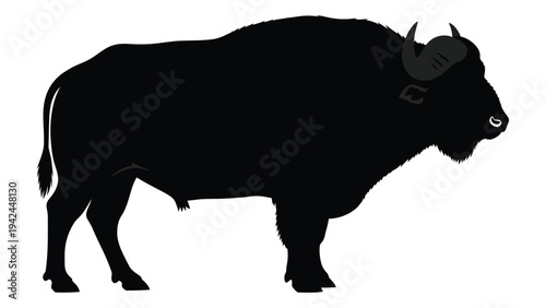 Silhouette of a bison standing in profile displaying its large head and muscular build