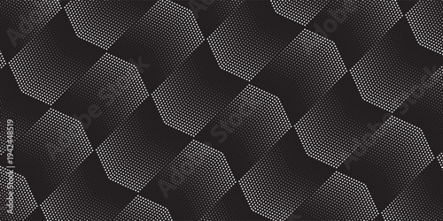 Seamless halftone hexagon shape dot pattern vector, Geometric Halftone Abstract pattern for Fabric and textile printing, sport jersey texture, wrapping paper, backdrops and packaging