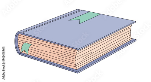 Closed book with bookmarks on white background