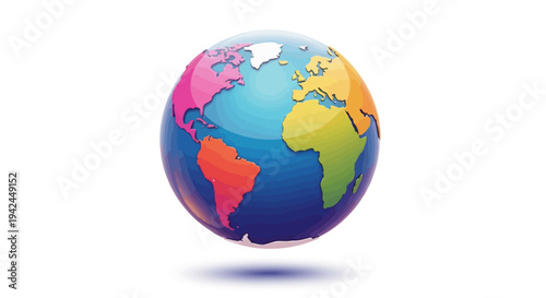 Colorful earth globe illustration with distinct continents floating
