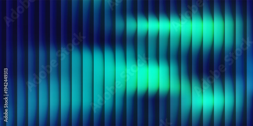 A vibrant abstract background featuring vertical dark blue stripes overlaid with glowing teal and cyan light waves, creating a dynamic, futuristic visual.