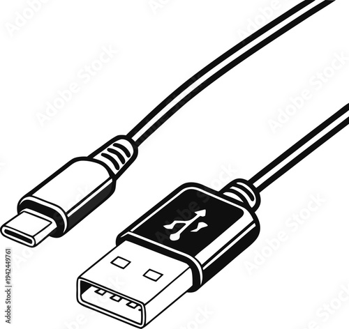 USB Type C to USB A Cable Connection Technology Vector Illustration