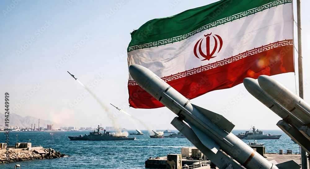 Naklejka premium Iran rockets, persian gulf, war iran and usa