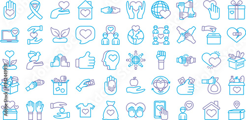 Charity Donation Volunteer Line Icons Set