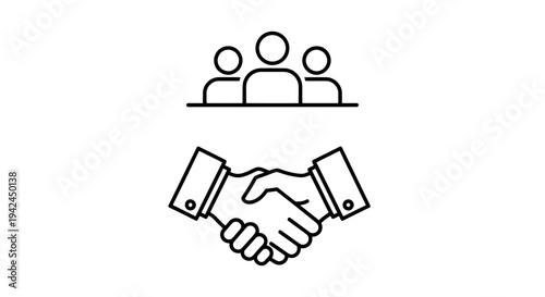 Teamwork and agreement: group of people and a handshake symbolizing collaboration in business.