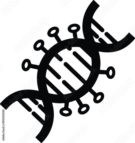 Vector DNA strand combined with a virus cell medical research silhouette design