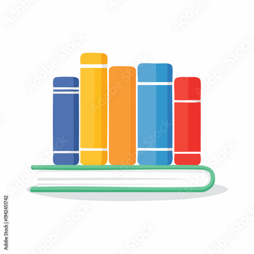 Colorful stack of books on a larger book illustration