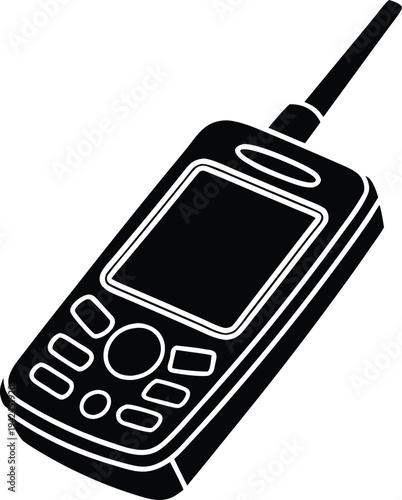 Retro Mobile Phone with Antenna and Buttons Isolated Black Silhouette Vintage Communication Device