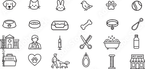 Pet Care Line Icons Set ? Dog...