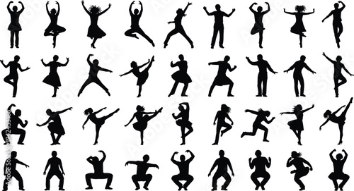 Dance silhouettes collection people dancing poses vector set dancers movement performance party celebration activity isolated illustration