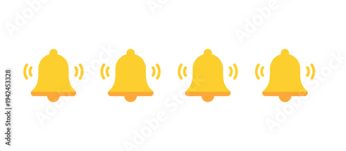 Flat Notification Bell Icon Set Showing Alert Ringing Alarm Symbol Notification Reminder Message Vector Illustration