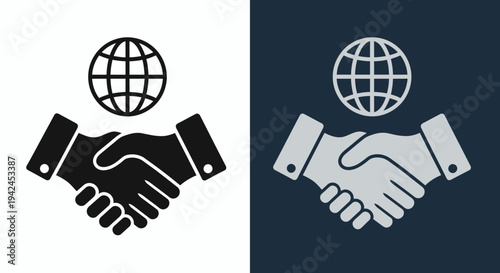 International Globe Handshake Illustration Symbolizing Global Partnership and Collaboration.