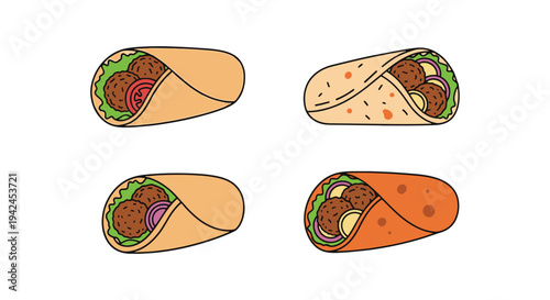 Falafel Wrap Line art vector colorful abstract design concept illustration