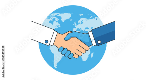 Global Handshake Symbolizing International Business Partnership and Cooperation.