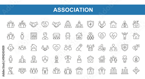 Collection of minimalist line icons depicting various association and group symbols in a grid.