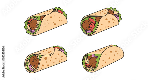 Falafel Wrap Line art vector modern abstract vibrant color